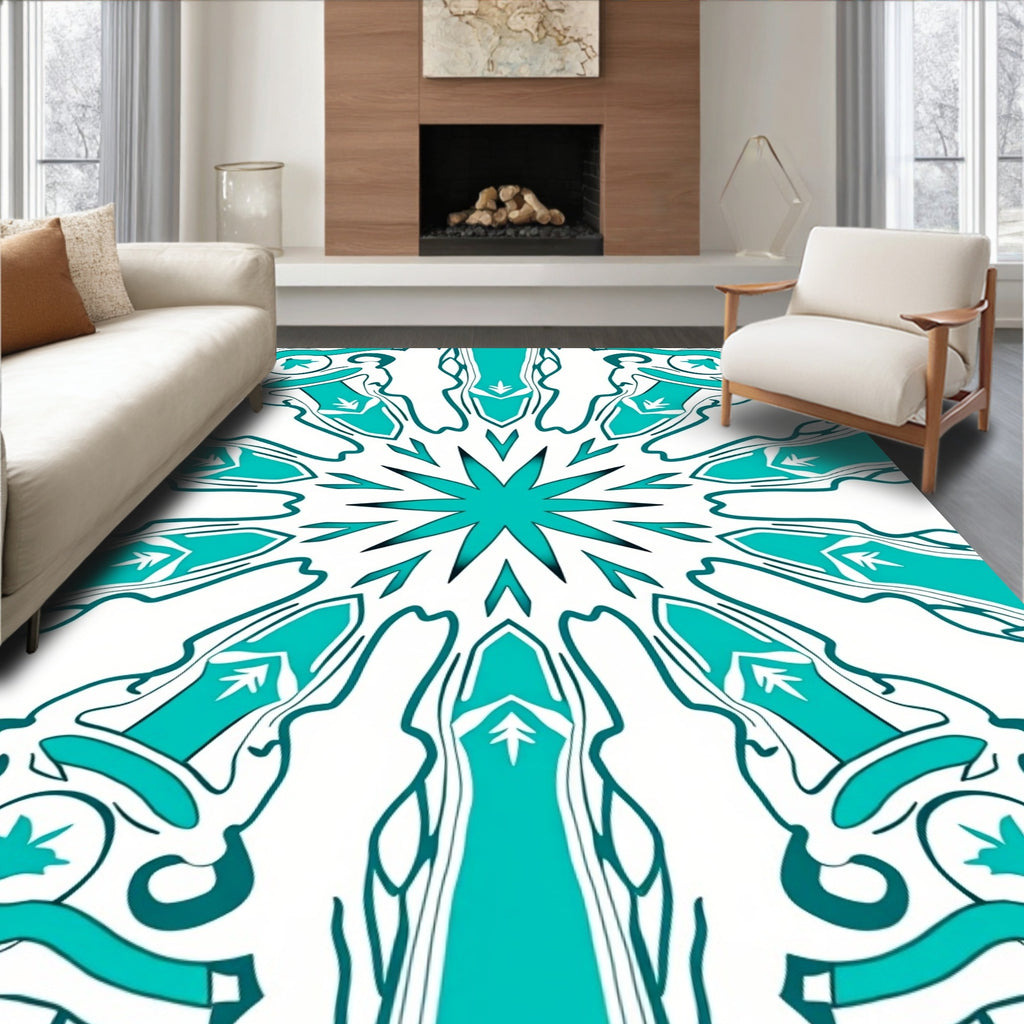 Teal Starburst Mandala Symmetry Rug