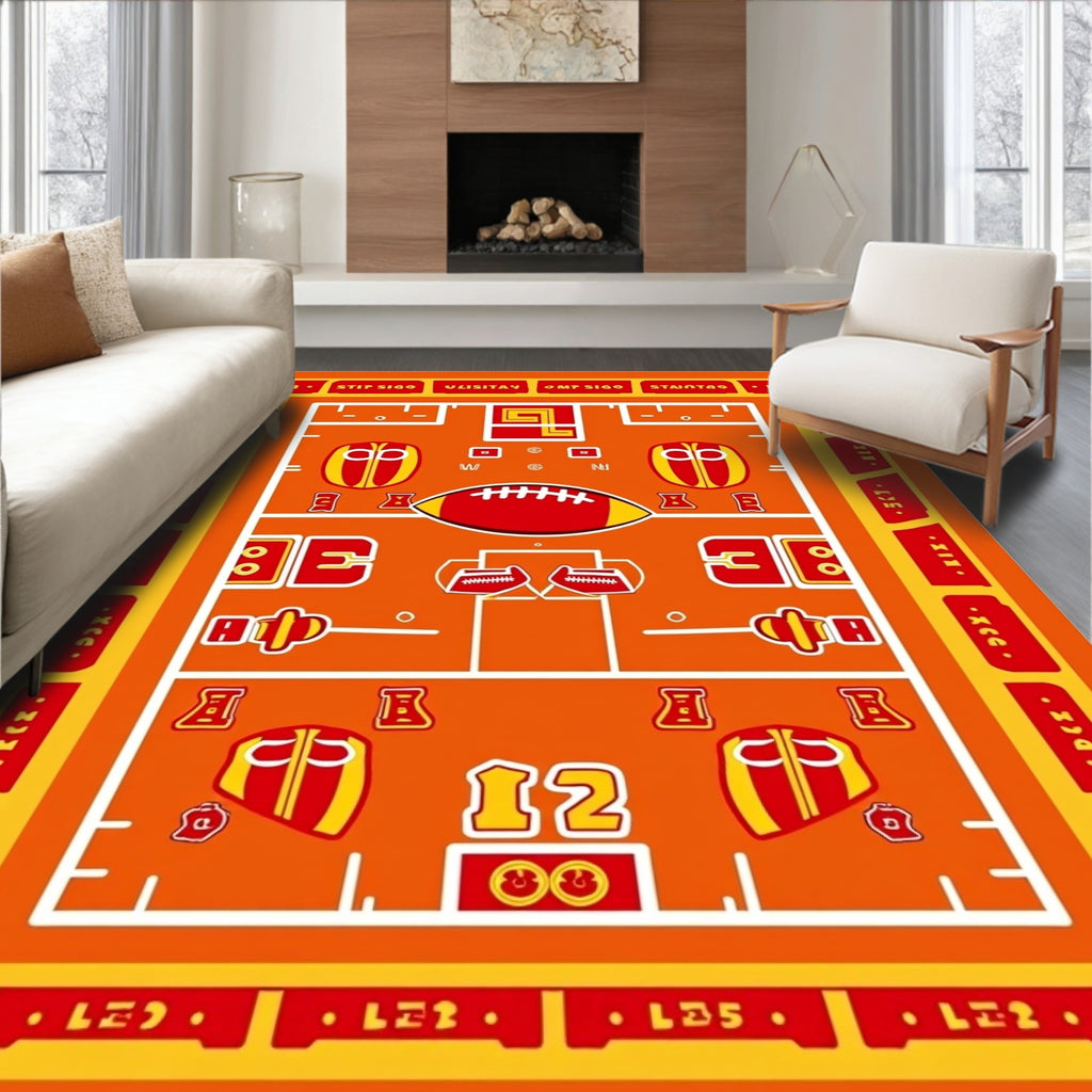 Retro Football Field Orange Red Rug
