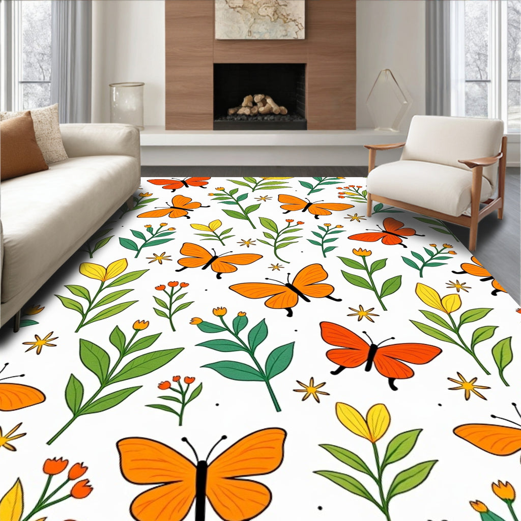 Orange Butterfly Garden Foliage Rug
