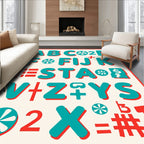 Retro Teal Alphabet Graphic Rug