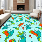 Bright Teal Orange Abstract Creatures Rug