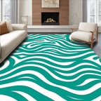 Teal White Flowing Wave Rug