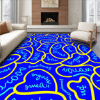 Blue Yellow Organic Text Shapes Rug