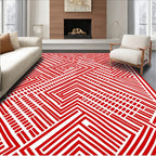 Red Geometric Maze Stripes Rug