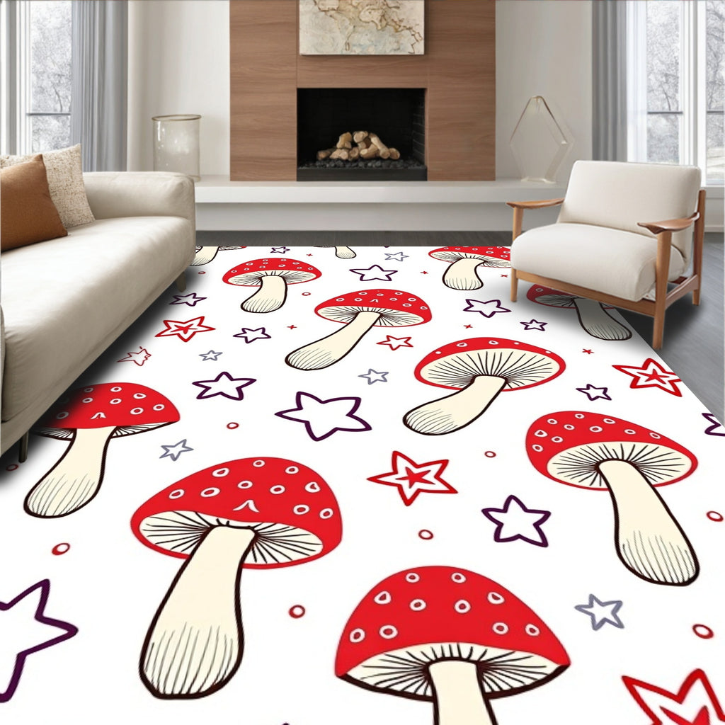 Red Mushroom Star Scatter Rug
