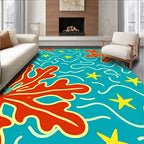 Vibrant Red Coral Yellow Star Rug