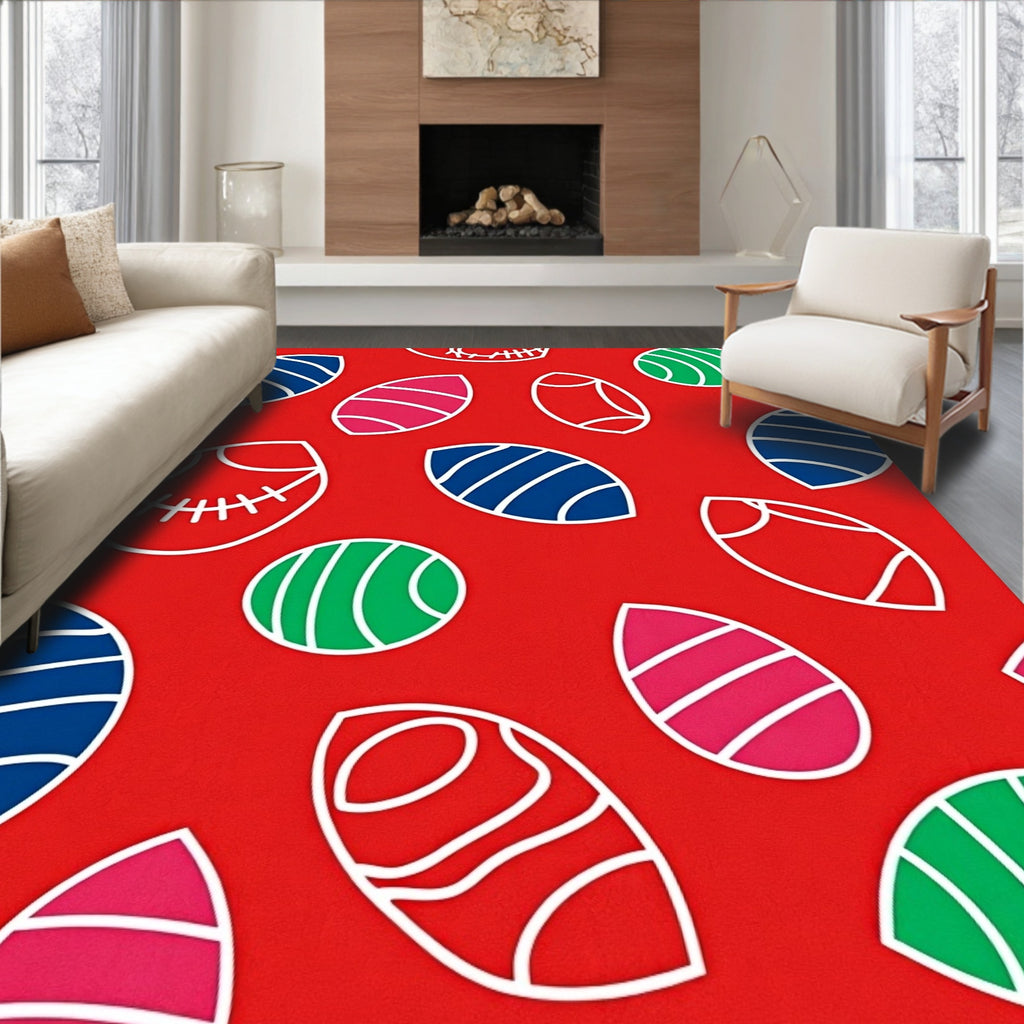 Vibrant Red Abstract Oval Brocade Rug