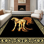 Golden Horse Regal Emblem Black Rug