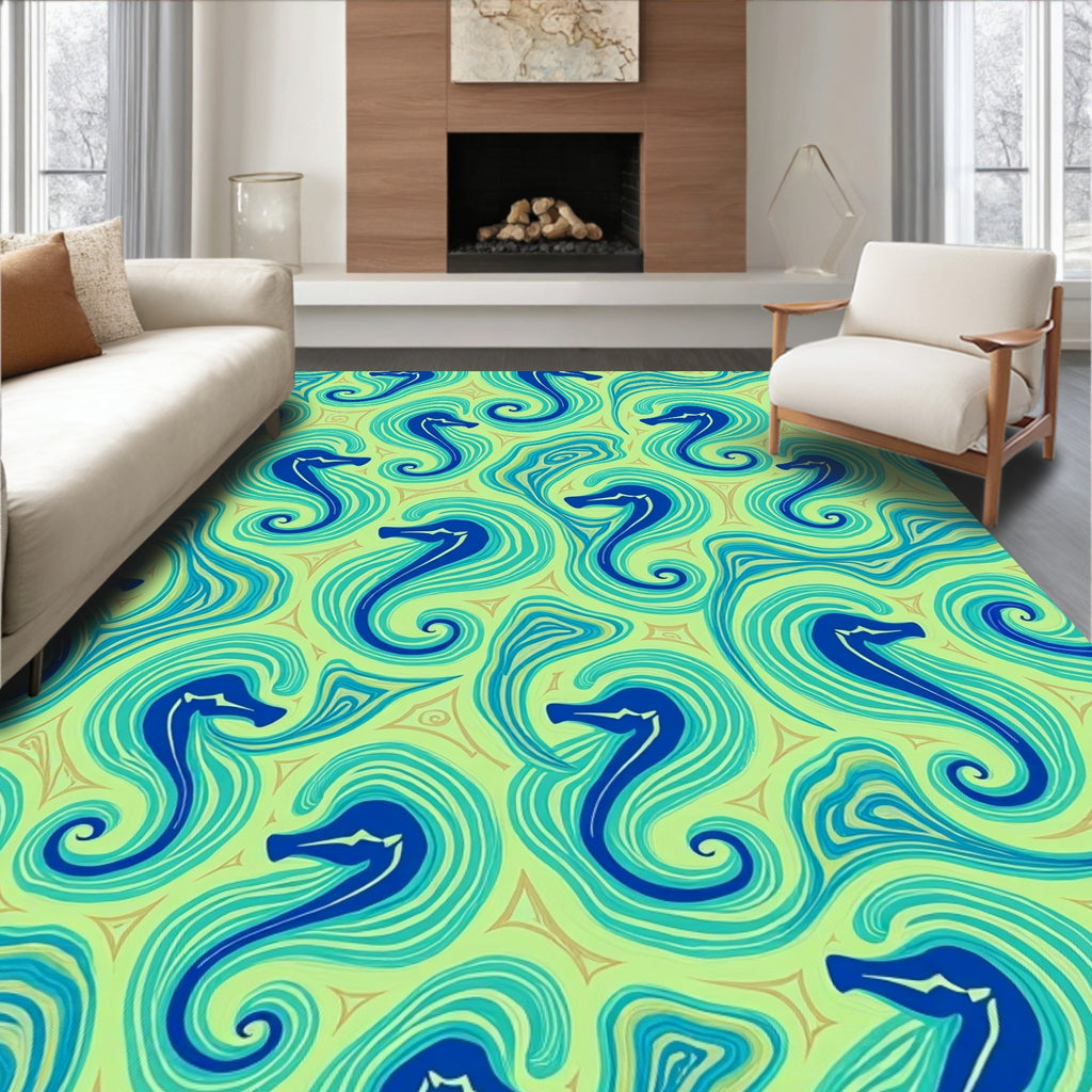 Aqua Blue Seahorse Swirls Rug