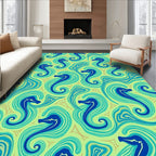 Aqua Blue Seahorse Swirls Rug