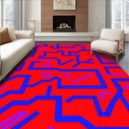 Crimson and Blue Geometric Maze Art Rug