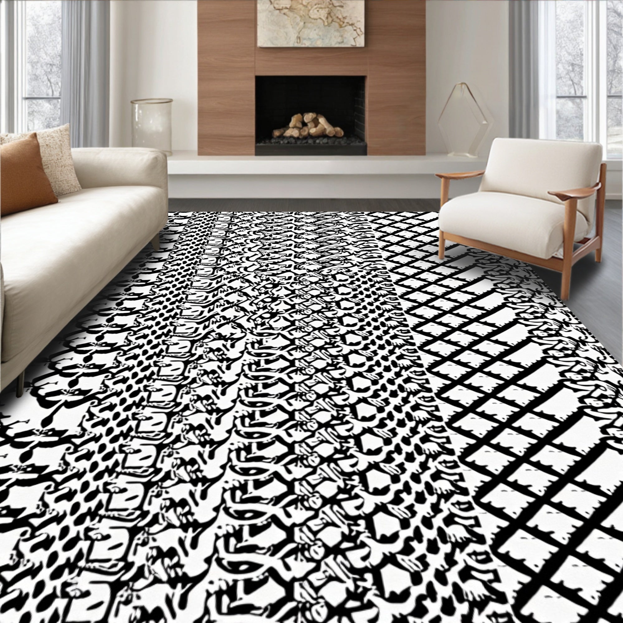 Monochromatic Abstract Chain Link Zigzag Rug