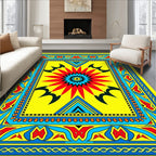 Vibrant Yellow Red Sunburst Medallion Rug