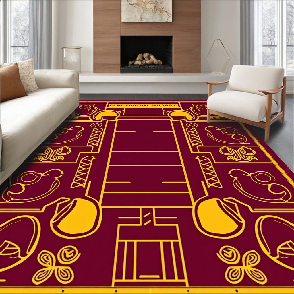Crimson Yellow Football Field Elements Rug