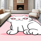 Cute White Cat Pink Background Simple Rug