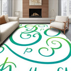 Abstract Green Calligraphic Alphabet Gradient Rug