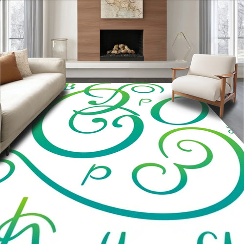 Abstract Green Calligraphic Alphabet Gradient Rug