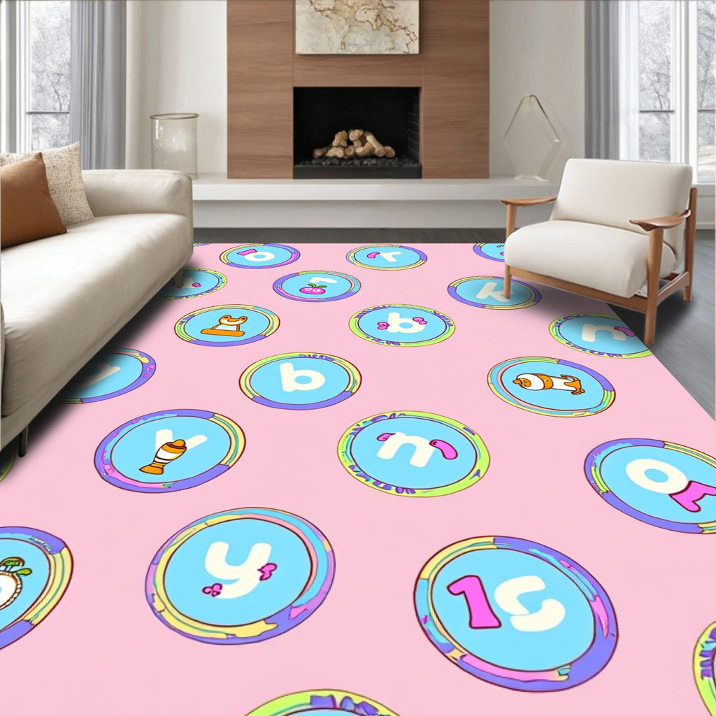 Pastel Circles Alphabet Collage Rug