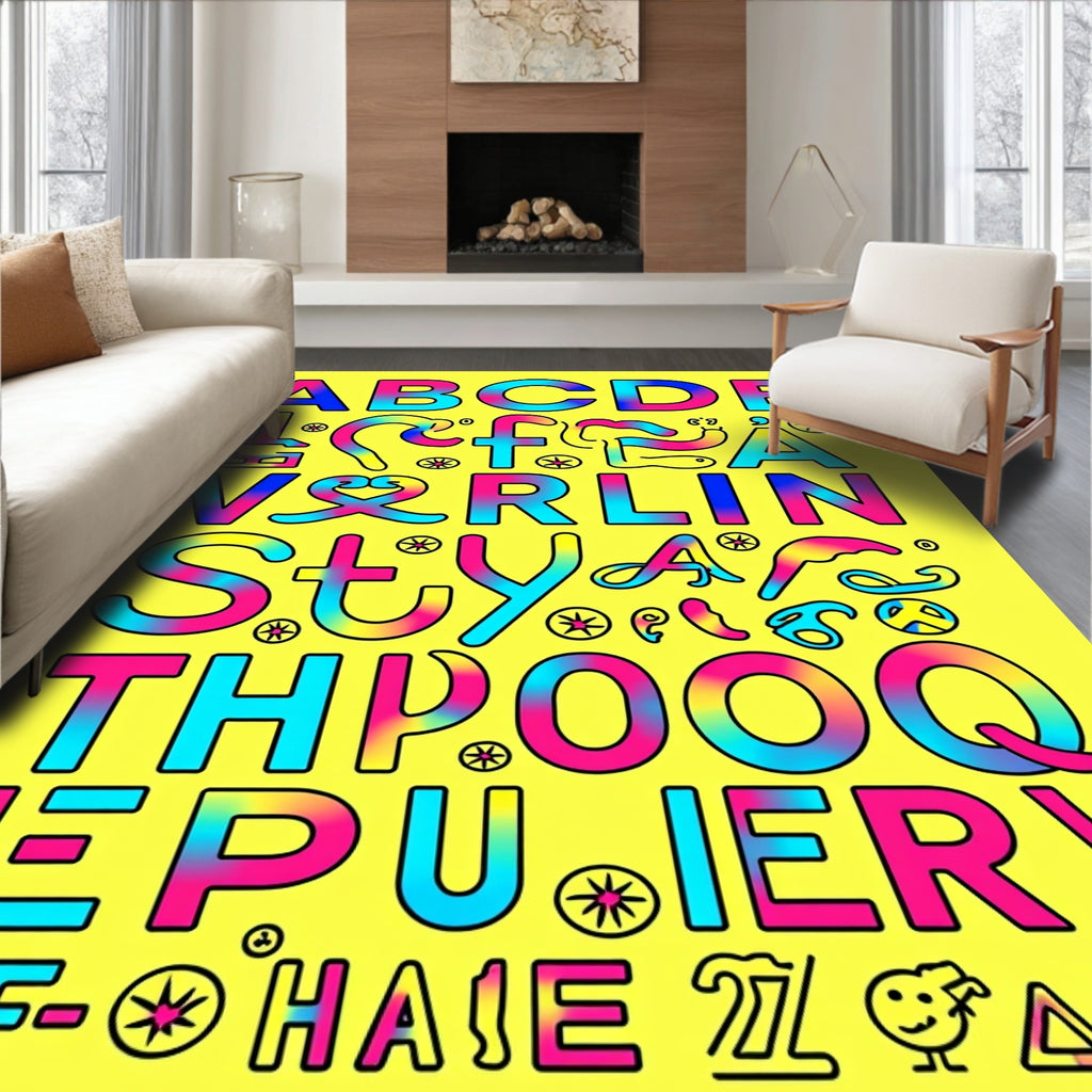 Vibrant Rainbow Alphabet Typography Art Rug