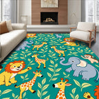 Cute Jungle Animals Green Foliage Rug