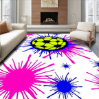 Neon Soccer Ball Splatter Explosion Rug