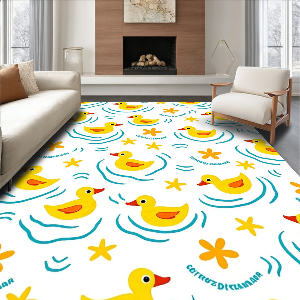 Yellow Ducklings In Blue Ruffled Water Rug