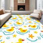 Yellow Ducklings In Blue Ruffled Water Rug