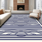 Navy White Abstract Wavy Stripe Rug