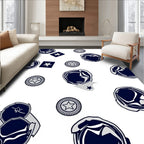 Navy Blue Starburst Round Emblem Rug