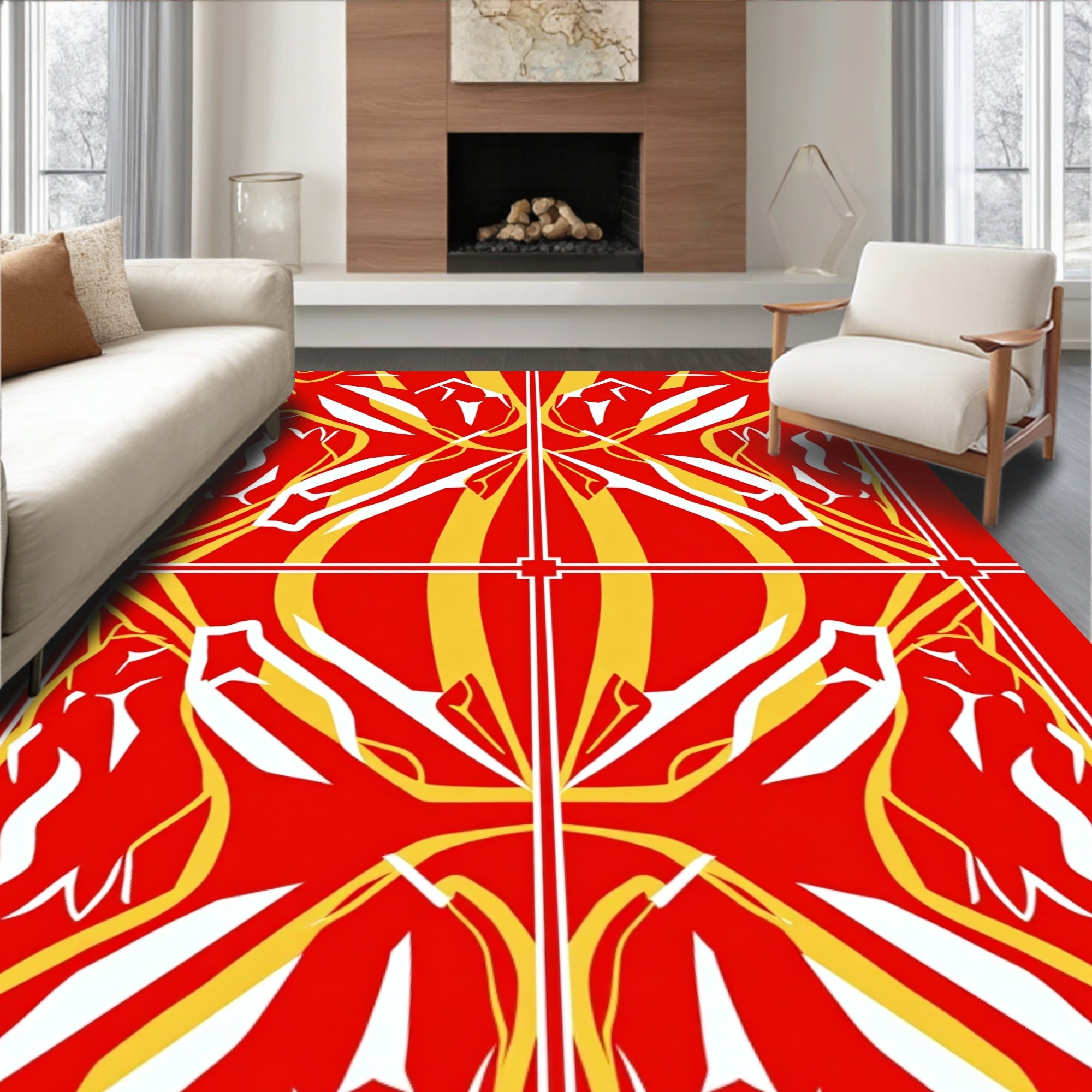 Bold Red Yellow White Angular Fusion Rug