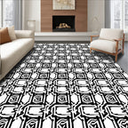 Modern Black White Geometric Lattice Rug