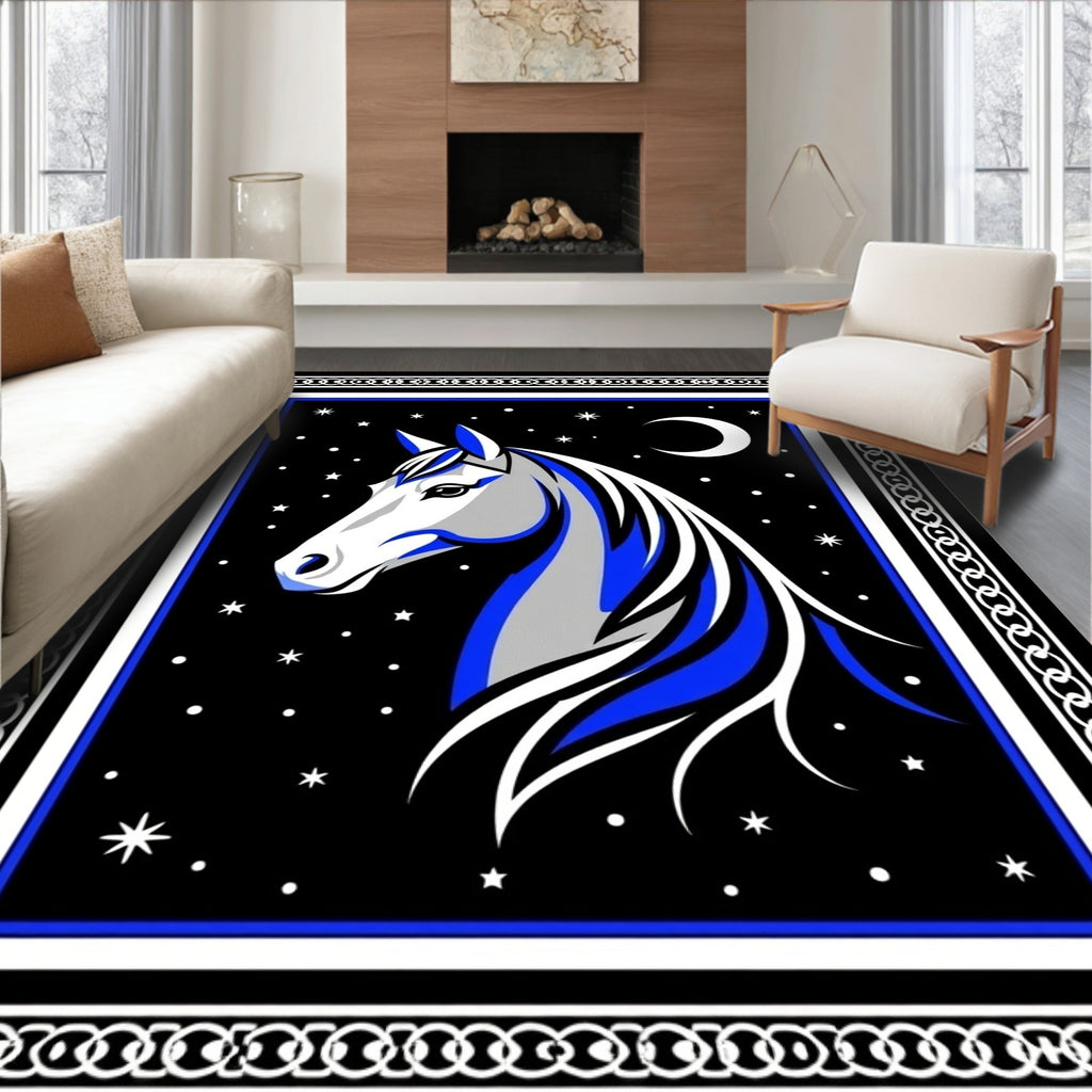 Sleek Blue Horse Night Sky Runner Rug