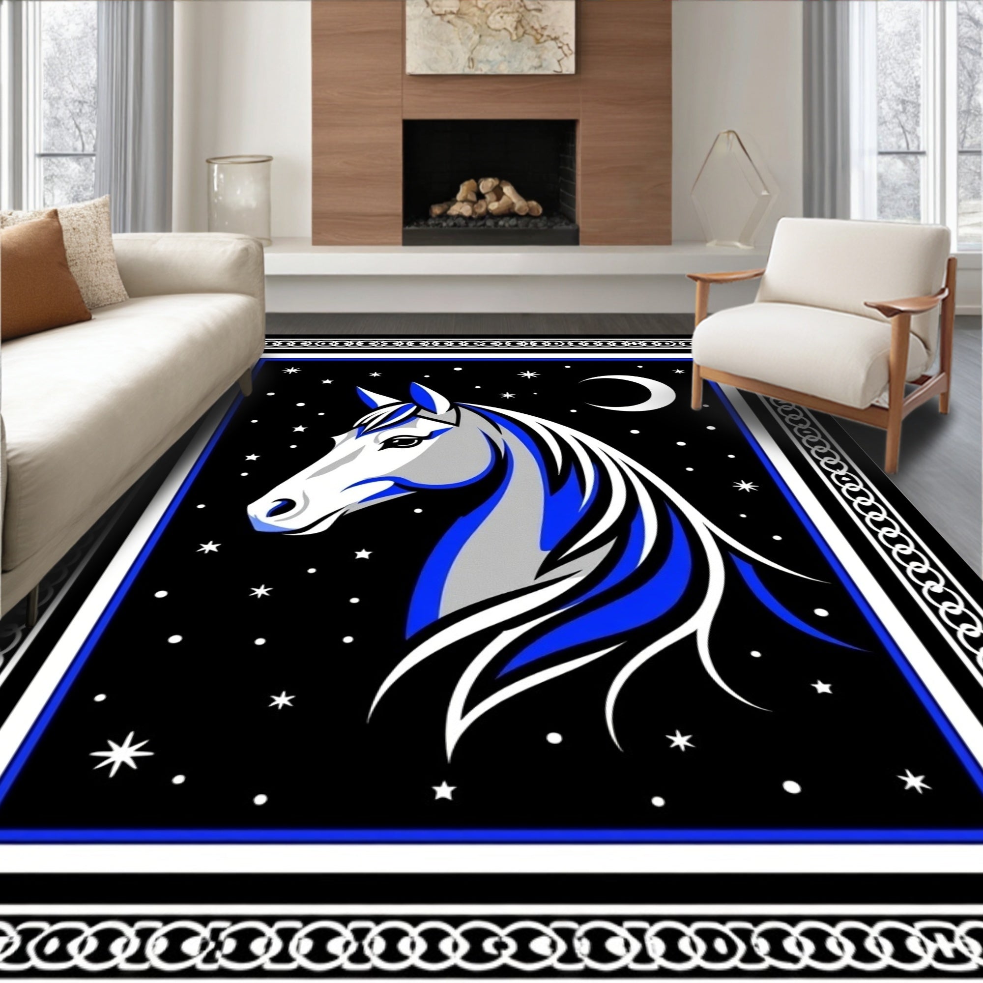 Sleek Blue Horse Night Sky Runner Rug