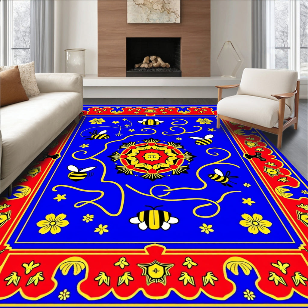 Enchanting Blue Bee Garden Medallion Rug