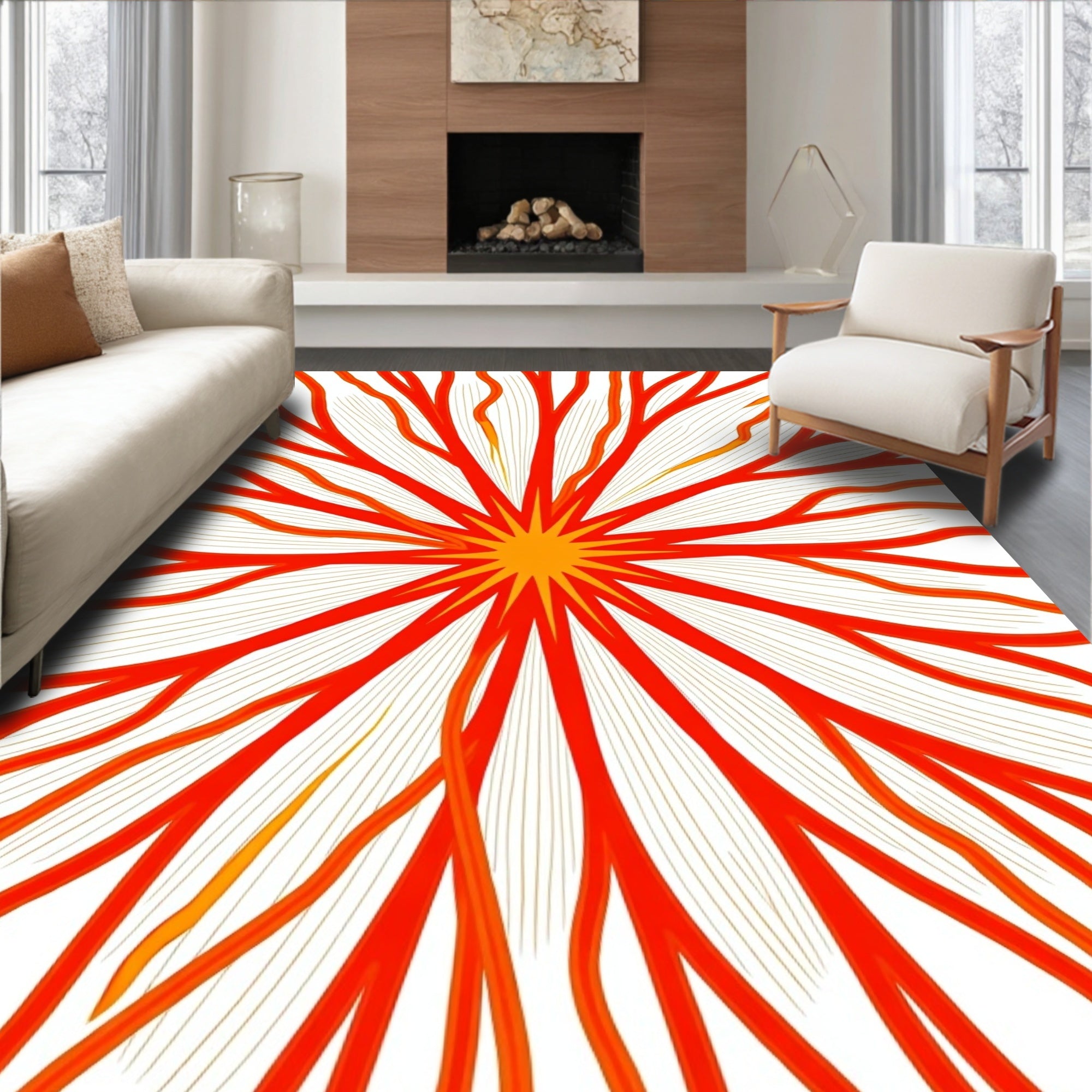 Radiant Sunburst Red Organic Fins Rug