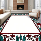 Deep Red Teak Floral Border Rug