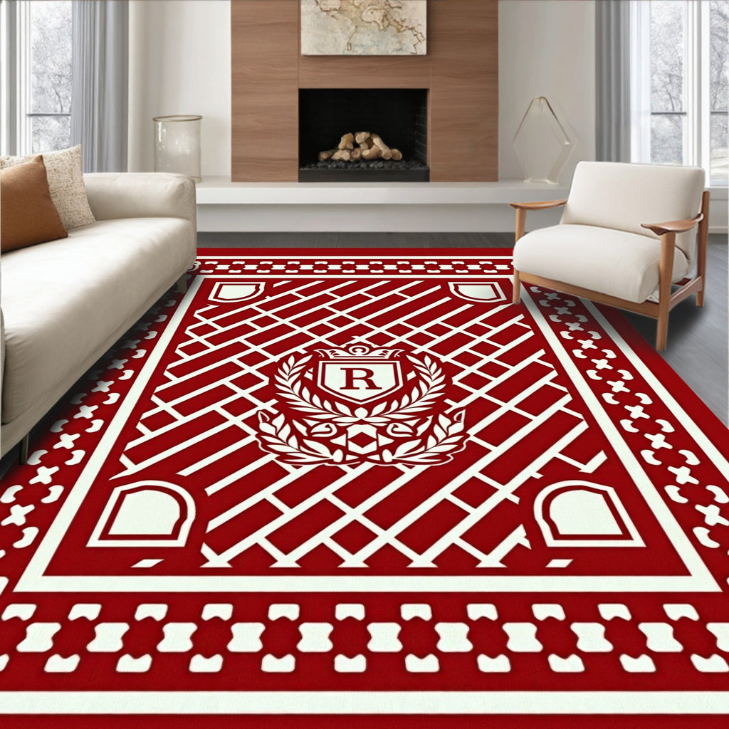 Crimson Laurel Crest Geometric Rug