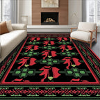 Crimson Red Green Floral Border Art Rug