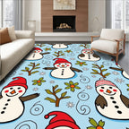 Whimsical Snowman Red Hat Floral Rug