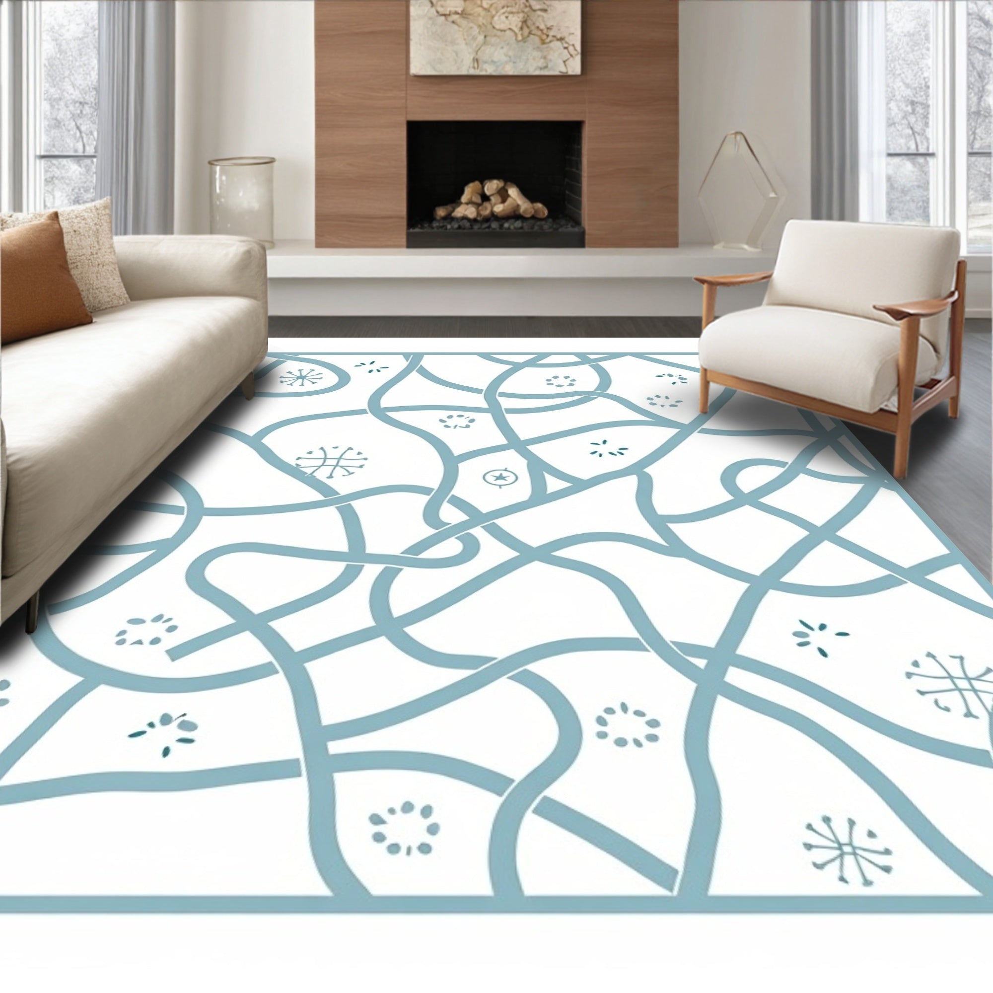 Sky Blue Abstract Intertwined Lines Rug