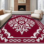 Crimson White Elaborate Medallion Frame Rug