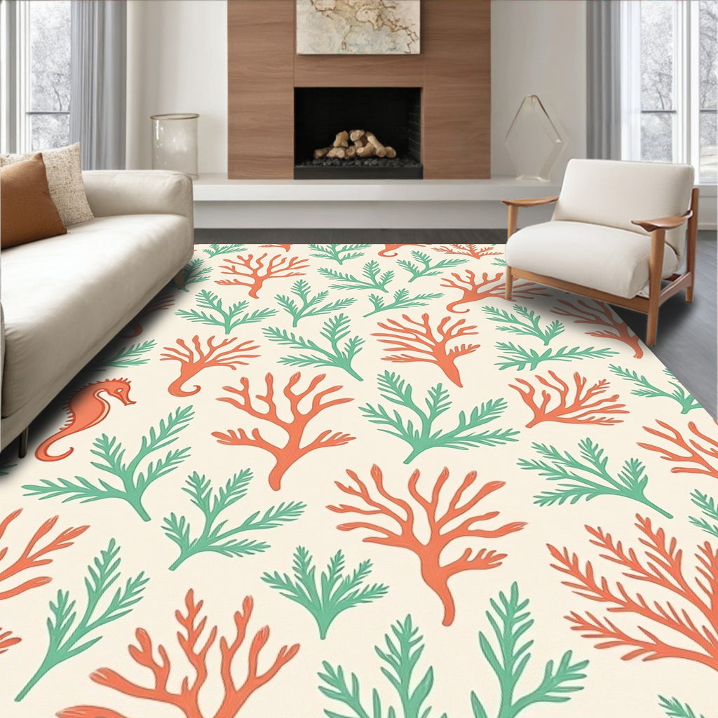 Coral and Seaweed Seascape Marine Theme Rug