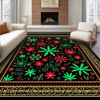 Vibrant Red Green Floral Border Rug