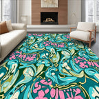 Teal Pink Abstract Organic Swirl Rug