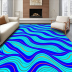 Vibrant Blue Aqua Wavy Lines Rug