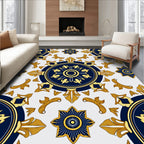 Royal Blue Gold Medallion Floral Rug