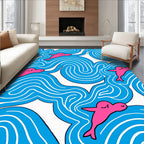 Pink Dolphins Blue Waves Rug