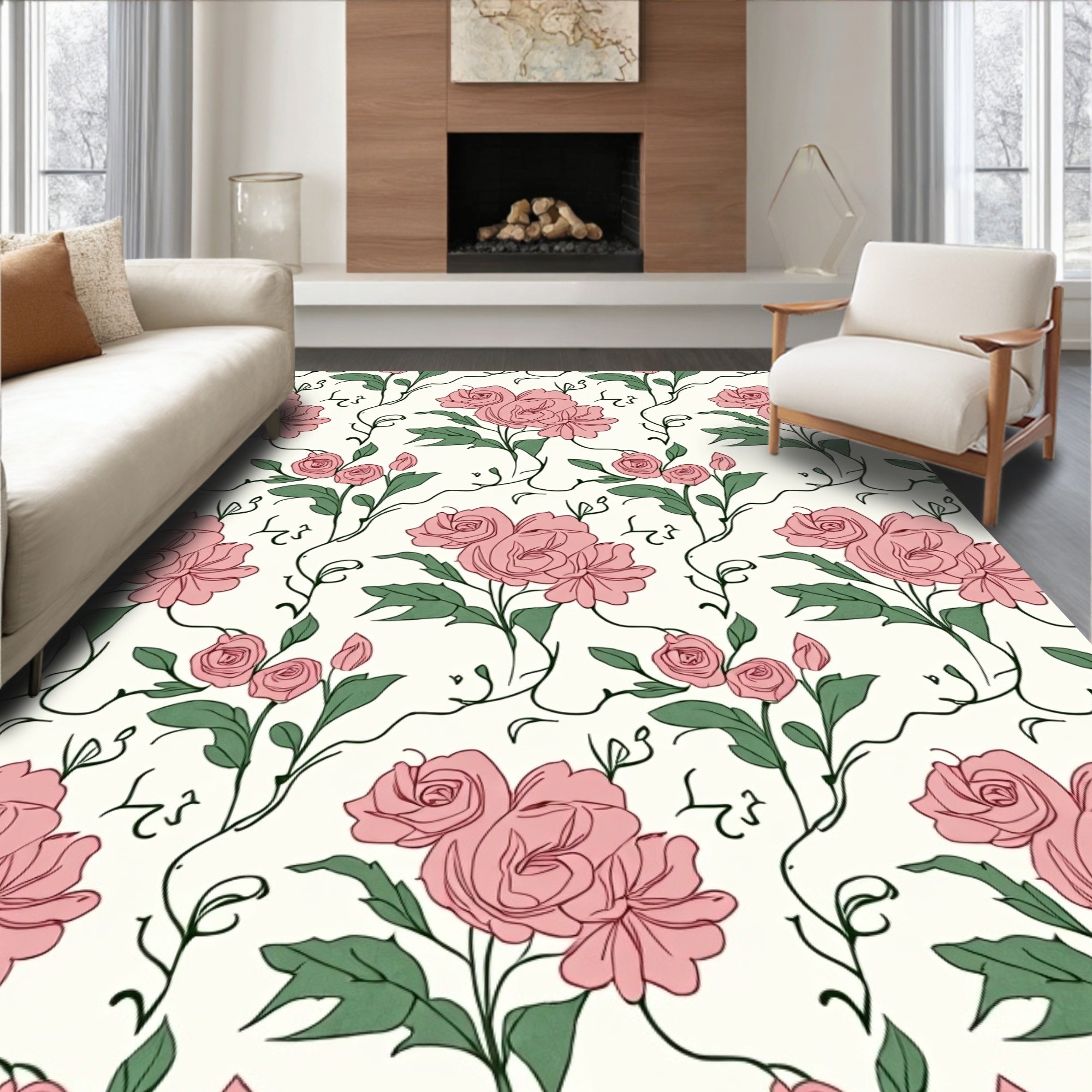 Blush Pink Rose Vine Garland Rug