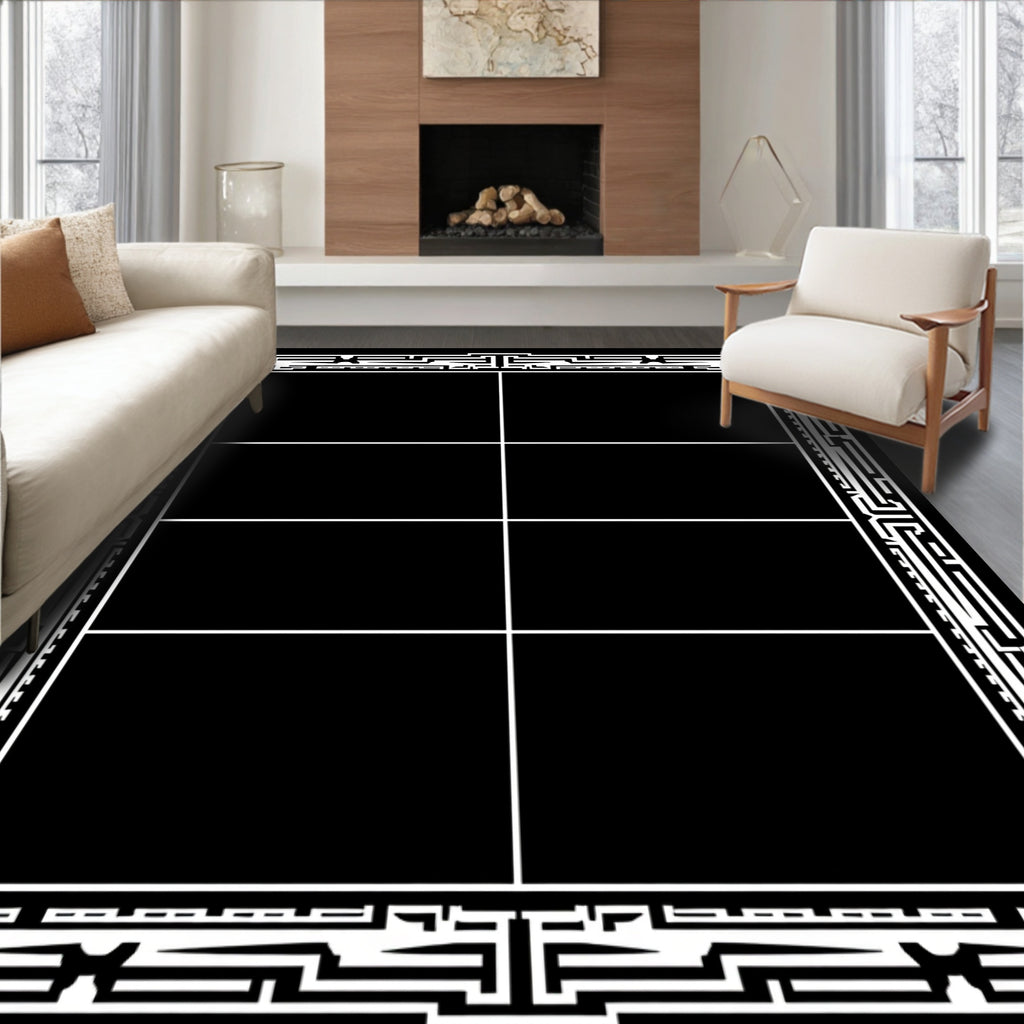 Monochromatic Maze Border Grid Rug