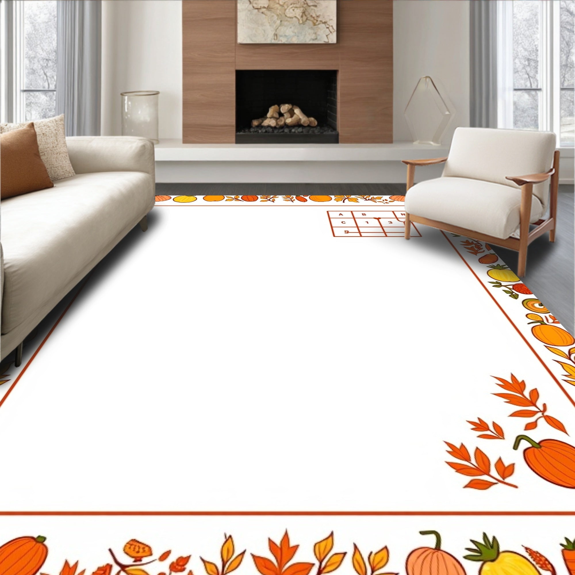 Autumn Harvest Pumpkin Leaf Garland Rug